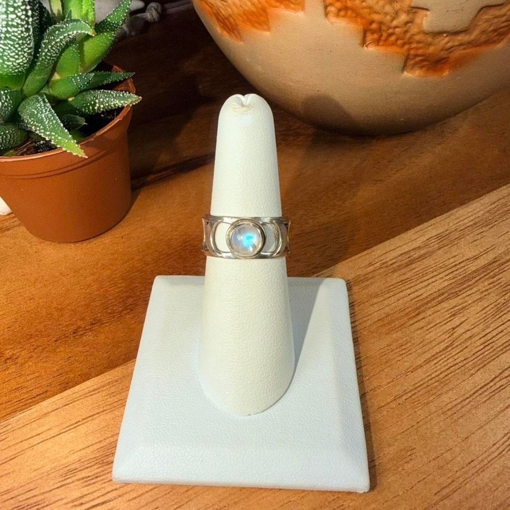 Moonstone Band Ring - Size 6.5 - .925 Sterling Silver